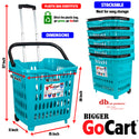 dbest products Bigger GoCart Grocery Cart Rolling Shopping Laundry Basket on Wheels Hamper with Telescopic Handle Cleaning Caddy Trolley, Teal