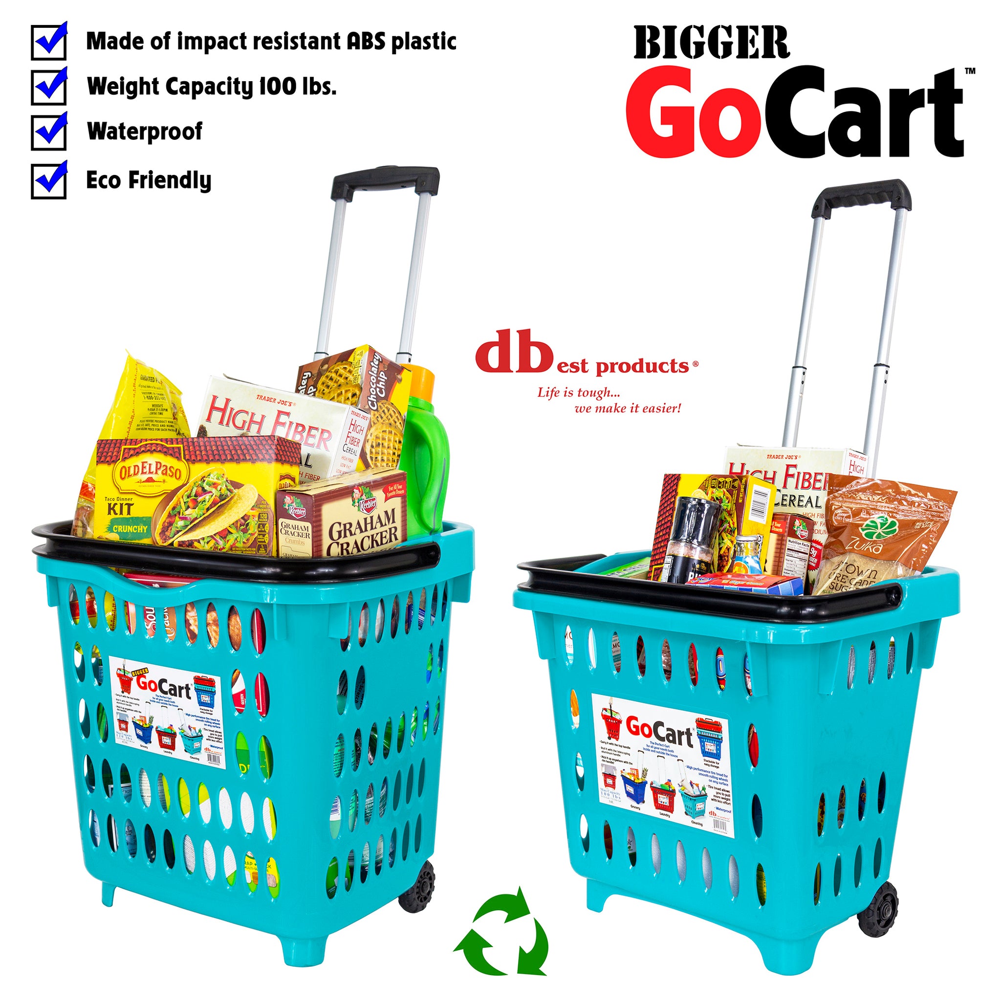 dbest products Bigger GoCart Grocery Cart Rolling Shopping Laundry Bas ...
