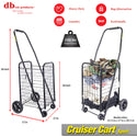 dbest products Cruiser Cart Sport Shopping Grocery Rolling Folding Laundry Basket on Wheels Foldable Utility Trolley Compact Lightweight Collapsible, Black