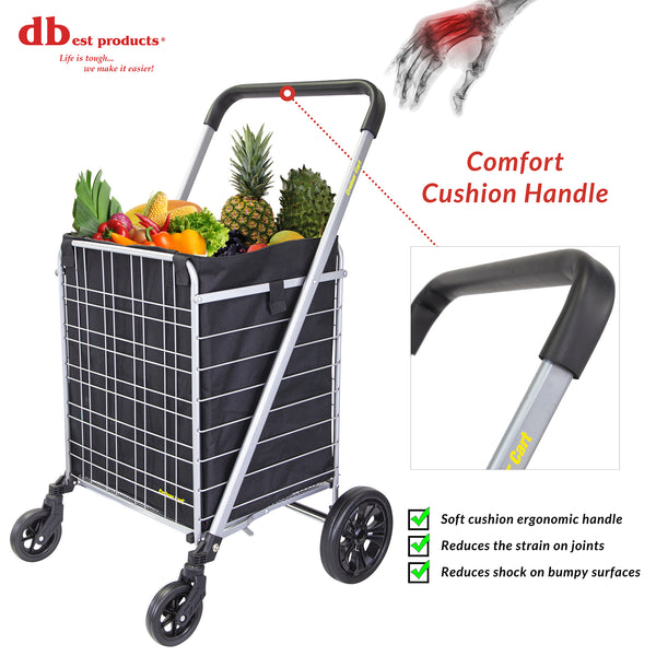 dbest products Cruiser Cart Deluxe 2 with Liner Bag Bundle Shopping Grocery Rolling Folding Laundry Basket on Wheels Foldable Utility Trolley Compact Lightweight Collapsible