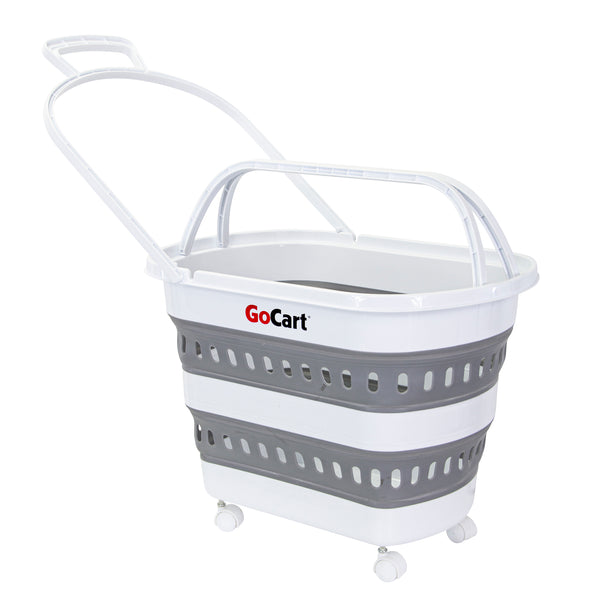 Dbest Products Folding GoCart Collapsible Laundry Basket on Wheels Grocery Cart Shopping Foldable Pop Up Plastic Hamper Tote Handles Cesto Para Ropa