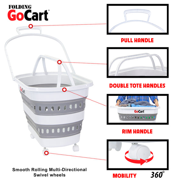 Folding GoCart Collapsible laundry basket on Wheels Grocery Cart