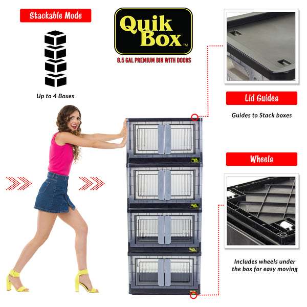 Dbest Products Quik Box Contenitore Pieghevole 8,5L Con Ante E Ruote - Impilabile Per Organizzare Casa