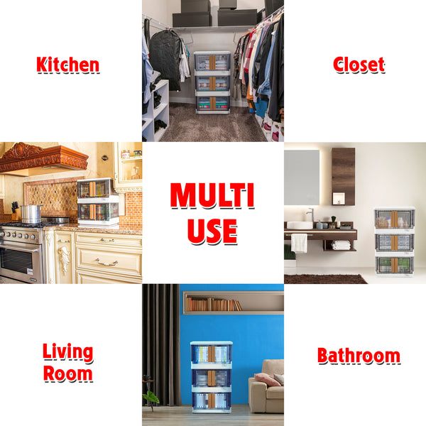 dbest products Quik Box - 8.5 Gallon Stackable Storage Bins with Doors, Collapsible Organizer Foldable Container, for Bedroom Living Room Kitchen Neat, Tidy Dorms and Organized Homes Boxes White