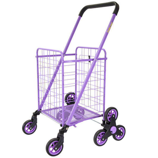 dbest products Stair Climber Cruiser Cart Shopping Grocery Rolling Folding Laundry Basket on Wheels Foldable Utility Trolley Compact Lightweight Collapsible, Purple