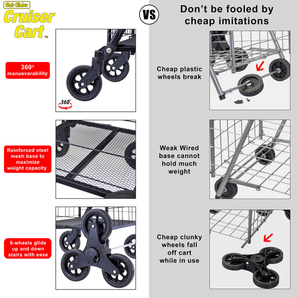 dbest products Stair Climber Cruiser Cart Shopping Grocery Rolling Folding Laundry Basket on Wheels Foldable Utility Trolley Compact Lightweight Collapsible, Black