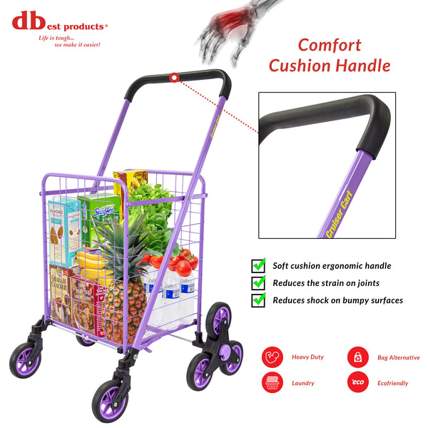 dbest products Stair Climber Cruiser Cart Shopping Grocery Rolling Folding Laundry Basket on Wheels Foldable Utility Trolley Compact Lightweight Collapsible, Purple