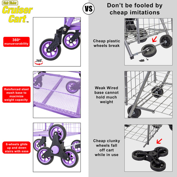 dbest products Stair Climber Cruiser Cart Shopping Grocery Rolling Folding Laundry Basket on Wheels Foldable Utility Trolley Compact Lightweight Collapsible, Purple