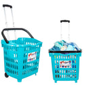 dbest products Bigger GoCart Grocery Cart Rolling Shopping Laundry Basket on Wheels Hamper with Telescopic Handle Cleaning Caddy Trolley, Teal