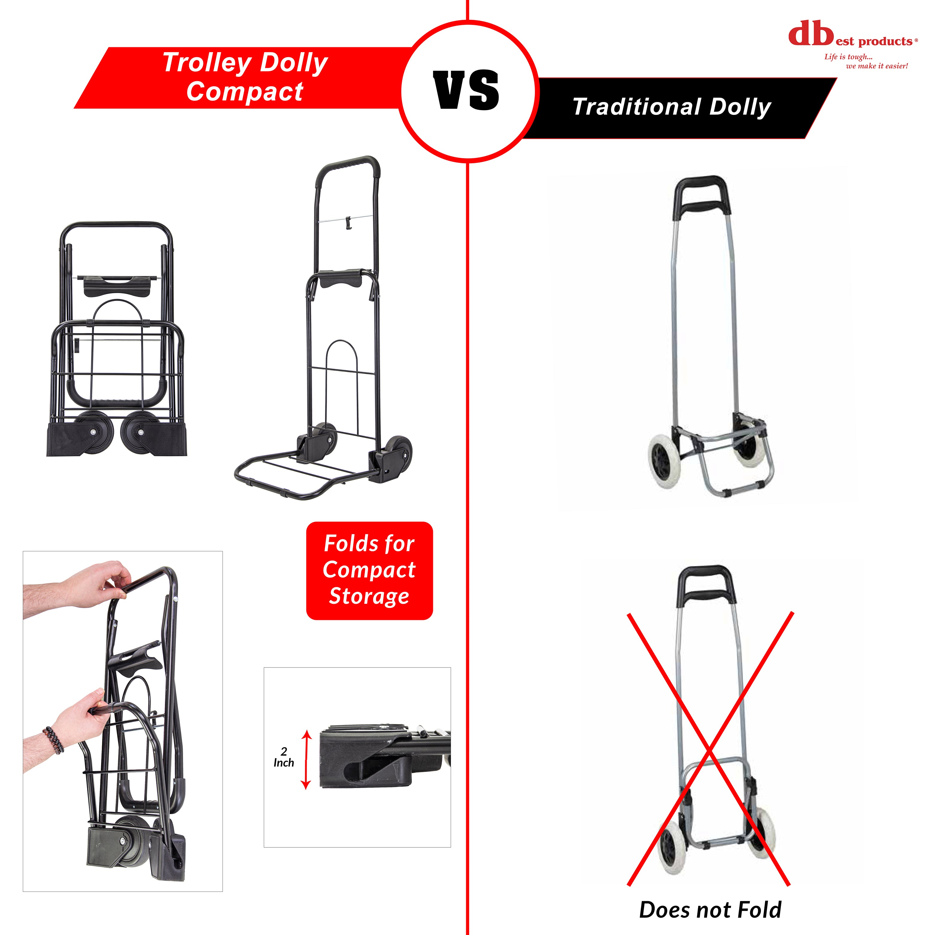 dbest products Trolley Dolly Compact, Black Foldable Shopping cart for