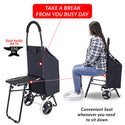 dbest products Trolley Dolly with Seat Sport, Black Shopping Grocery Foldable Cart Tailgate