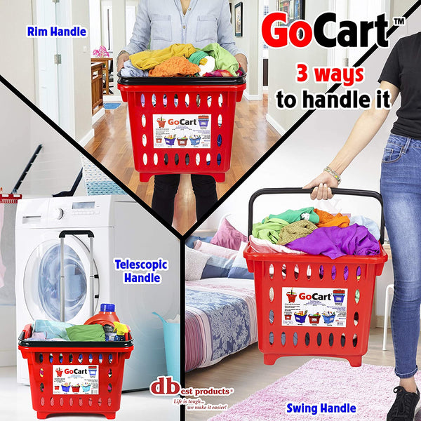 Dbest Products Folding GoCart Collapsible Laundry Basket on Wheels Grocery Cart Shopping Foldable Pop Up Plastic Hamper Tote Handles Cesto Para Ropa