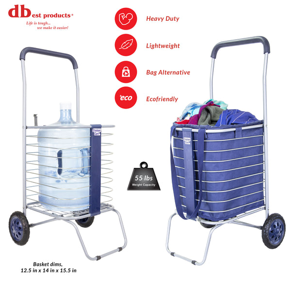 dbest products Cruiser Cart with Bag Bundle Shopping Cover Grocery Rolling Folding Laundry Basket on Wheels Foldable Utility Trolley Compact Lightweight Collapsible, Navy